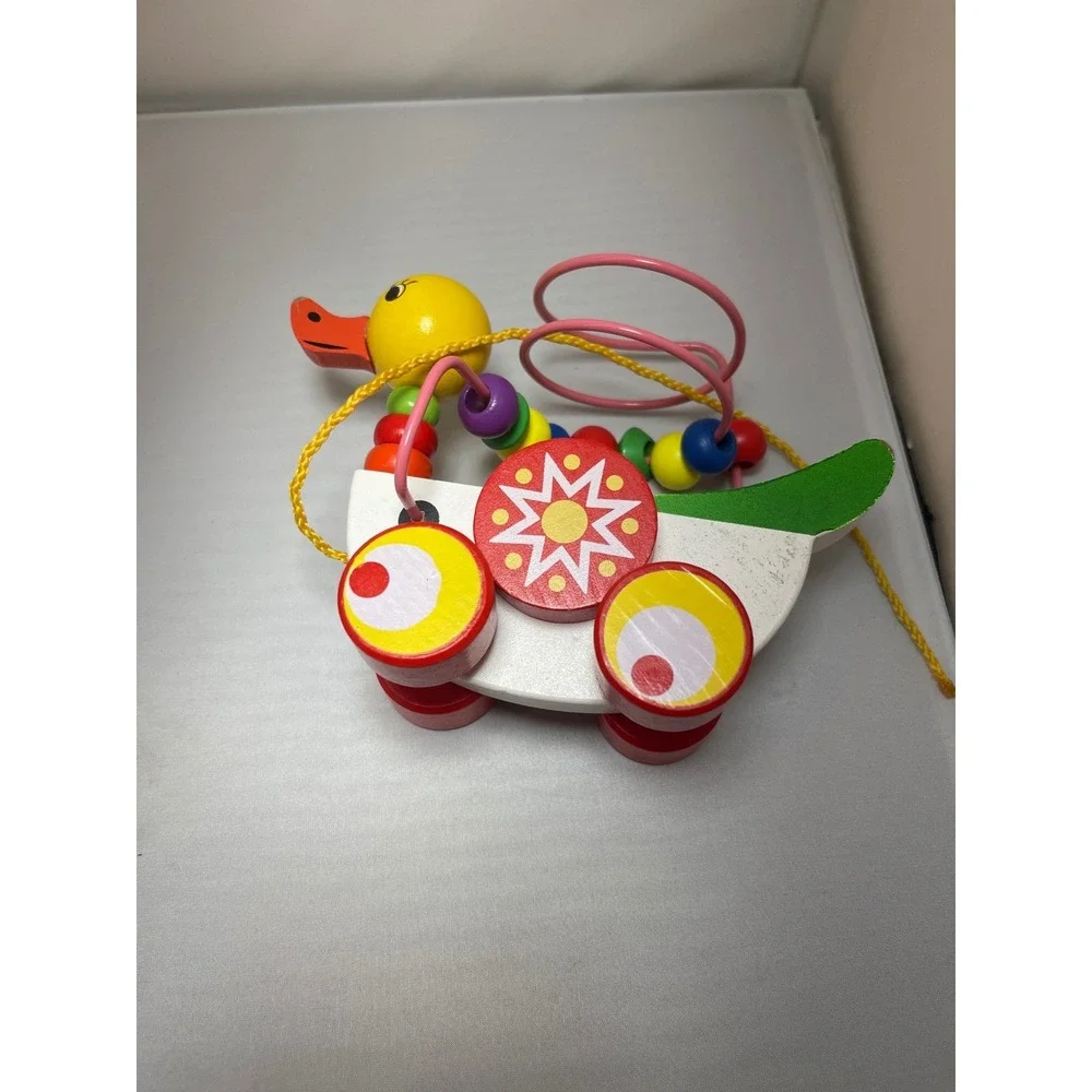 Wooden Duck Pull‎ Toy Kids Multicolor Wood Bead Maze Roller Coaster Classic Boho